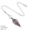 Colgante de péndulo de cristal natural, color plata vintage, piedra triturada multicolor, cono hexagonal, meditación yoga, cristal de meditación de frecuencia ajustable