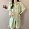 Conjunto Deportivo Casual Bordado Estilo Coreano Talla Plus para Mujer, Conjunto de Dos Piezas de Camiseta de Manga Corta y Shorts Holgados Estilo Coreano