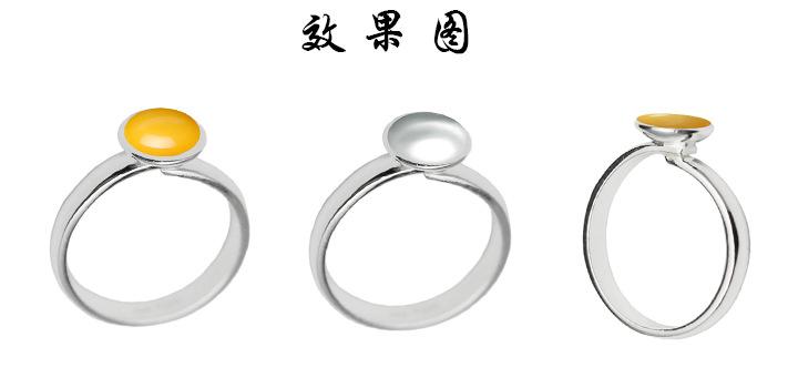 雅缤 银戒托 925女士开口戒指可镶嵌琥珀蜜蜡珠子底托速卖通热卖