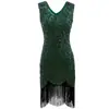 Falda de Lentejuelas Retro Gatsby de los Años 20 Vestido de Fiesta de Noche Falda de Baile con Flecos Vestido de Doble Escote en V Disfraz para Actuación en Escenario