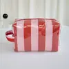 Bolsa de Cosméticos Rayada Brillante Macaron Bolsa de Almacenamiento Portátil de PVC Impermeable Bolsa de Tocador Portátil de Viaje para Mujer Gran Capacidad
