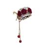 Horquilla para el pelo con borla de cereza y rosa roja, pequeña pinza para sujetar en la parte trasera, accesorio para el pelo con lazo superior, coleta alta flocada para mujer