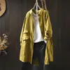 Jaqueta Camisa de Algodão Puro Fio de Algodão Dupla Camada Feminina Manga Longa Comprimento Médio Solta Aparência Emagrecedora Primavera e Outono Estilo Japonês Estilo Cardigan Externo Artístico