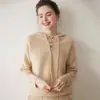 Suéter de Cachemira con Capucha Estilo Coreano Holgado para Mujer, de Longitud Media, que se Ajusta a la Cadera, Jersey Engrosado, Nueva Tejido de Punto Otoño e Invierno 2026