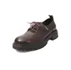 Zapatos de Cuero con Cordones de Suela Gruesa Cómodos de Piel de Oveja Jk Temporada Primavera 2026 Tacón Medio para Viajar Punta Redonda Piel Genuina Corte Profundo Zapatos Individuales para Mujer