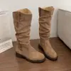 Botas de cano alto com salto grosso de camurça para aumentar a altura para mulheres, novas botas plataforma outono-verão 2026, botas de montaria estilo cowboy western