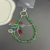 Carta da Primavera ~ Pequeno Cristal Verde Fresco com Contas Laço Flor Pingente Corrente de Celular Doce Enfeites Pendurados para Bolsa
