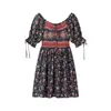 Moda Feminina Primavera 2025 Estilo Europeu e Americano Vestido Elástico Estampado de Viscose Novo 2441