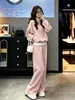 Conjunto de Sudadera con Cuello Alto Estilo Perezoso Otoño Invierno para Mujer Moda Chic Holgado Adelgazante Pantalones de Pierna Ancha Casual Deportivo Conjunto de Dos Piezas