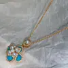 Brincos de Prata Esterlina 925 com Agulha Flor de Trevo Turquesa Pérola Brincos Retrô Luxo Acessível Nicho High-End Brincos de Segunda Mão