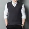 Chaleco de punto grueso y cálido con cuello en V sin mangas para hombre de mediana edad, chaleco para personas de mediana edad y mayores, prenda interior de punto