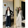 Roupas femininas plus size, estilo casual, emagrecedor e valorizador, 26 novos modelos de outono, conjunto de três peças com cardigã colete + calça casual de perna larga