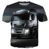 Camiseta Casual de Manga Curta com Gola Redonda, Estampa de Caminhão Grande 3D, Estilo Europeu e Americano, Transfronteiriça, para Adultos e Crianças, Venda Direta da Fábrica