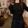 Top Básico de Forro Polar Andy Estilo Coreano Cuello Redondo Simple para Mujer, Hombro Normal, Corte Ajustado, Cintura Ceñida, Tejido de Punto de Manga Larga, Suéter con Puños de Botón