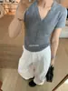Camiseta de punto informal de manga corta con cuello en V para mujer, nueva, primavera y verano 2025, top versátil ajustado