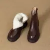 Botas de nieve para mujer, nuevo estilo de invierno 2026, cálidas del noreste, forradas de felpa gruesa, cuero suave, suela gruesa, punta redonda, botas estilo Martin forradas de felpa
