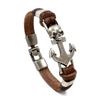 Pulseira de âncora masculina europeia e americana, pulseira de couro trançado com caveira azul marinho, joias de mão punk rock