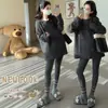 Camiseta de rayas para maternidad de lana australiana cepillada de doble cara y engrosada, corte holgado que cubre la cadera, perfecta para otoño e invierno