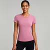 Top de Yoga Respirável de Gola Redonda Slim-Fit de Alta Elasticidade com Mangas Curtas e Bojos Removíveis para Corrida, Treinamento e Pilates
