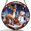 Muñeco de Nieve de Navidad Reno Vidrio Vitral Adorno Colgante Decoración Colgante de Vidrio para el Hogar Decoración de Ventana Jardín Atrapasoles