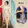 Lencería Sexy con Encaje y Diseño de Abertura, Conjunto de Cheongsam Clásico Bordado de Malla Transparente para Discoteca