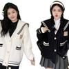 Cardigan de Punto con Cuello Marino Extraíble Estilo Universitario Talla Grande Holgado Casual Estilo Occidental Nuevo Top