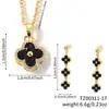 Moxi Atravessando Fronteiras Colorido Sorte Trevo de Quatro Folhas Flor Elegante Moda Cobre Inlaid Zircônia Brincos Colar Conjunto de Joias Atacado