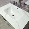 Encimera de Lavabo Integrado Caliente Doblado de Losa de Roca Hecha a Medida para Baño, Lavabo Doble con Esquinas Recortadas y Forma Irregular para Instalación Bajo Encimera