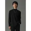 Camiseta de Manga Larga de Algodón Puro de Peso Pesado con Cuello Semi Alto para Hombre, Tendencia de Moda Versátil, Nueva Colección Primavera y Otoño 2026