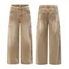 Muxi Ropa Estilo Retro Americano Calle Alta Pantalones de Pierna Ancha Desgastados Pantalones de Trabajo de Pierna Recta Jeans de Moda para Hombre