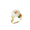 Anillo de flor de ciruelo de jade blanco de Hetian con apertura de tamaño ajustable, chapado en oro, con incrustaciones de ágata y jade. Joyería