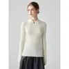 Suéter de cachemir 100% puro con cuello para mujer, suéter de punto ajustado de manga larga, nueva camisa base de color liso para otoño e invierno, top versátil