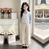 2026 Sudadera con Capucha de Manga Larga Falsa de Dos Piezas Estilo Academia para Niñas Conjunto Casual de Dos Piezas para Niños Pantalones Anchos Estilo Coreano