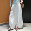 Moda de principios de otoño, nuevo estilo, pantalones casuales holgados de corte slim para mujeres petite, estilo casual con ribete de encaje con volantes y diseño de pierna ancha