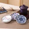 Posavasos Retro de Porcelana Azul y Blanca Color Bajo Esmalte Chino Redondo Portavasos Aislante Té Gongfu Sala de Té Accesorios para Utensilios de Té