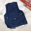 Estilo americano vintage ferramental denim colete masculino verão fino multi-bolso colete sem mangas camiseta colete jaqueta masculina jaqueta da moda