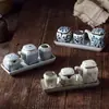 Juego de Cerámica Estilo Japonés para Salsa de Soja Juego de Mesa de Cuatro Piezas tamaño pequeño Olla para Salsa de Soja Frasco para Chile Frasco para Palillos traje