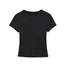 Verano 2026 Nuevo Estilo Americano Chica Picante Ajustado Corto Cuello Redondo Top Kardashian Lunares Hombro Normal Manga Corta Camiseta para Mujer