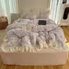 Li Meng, Ilha Nebulosa Ouvindo o Vento: Conjunto de Roupa de Cama Quente e Espesso de Veludo de Leite Quatro Peças para o Inverno, incluindo lençóis e fronhas, feito com fleece de coral
