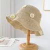 Chapéu de Palha Trançado com Cadarço Azul para Mulheres, Chapéu de Sol de Aba Larga para Verão, Chapéu de Pescador, Chapéu de Proteção Solar Estilo Férias na Praia à Beira-Mar