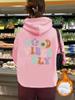 Tamanho europeu transfronteiriço Outono e inverno feminino canguru bolso com capuz manga comprida forrado de lã moletom top GOOD VIBES Print