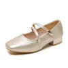 Venda Quente Sapatos Femininos Franceses de Salto Baixo Mary Janes 2026 Elegantes Sapatos de Couro com Salto Bloco Novidades de Outono Bico Quadrado Sapatilhas Baixas