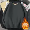 Sudadera de Cuello Redondo de Lana de Cordero para Hombre Invierno Juvenil Engrosada Cálida Color Sólido Sudadera con Capucha Talla Grande Abrigo Holgado