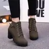 Amazon Otoño e Invierno Nuevas Botas de Mujer de Tacón Alto de Comercio Exterior Talla Grande Botas Cortas con Tira Cruzada Botas Martin de Tacón Grueso Botas de Piel en Stock