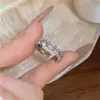 Anillo Abierto Simple de Circonita de Lujo Ligero Francés Sentido de Diseño Nicho Estilo Ins Anillo para Dedo Índice Exquisito Tacto de Alta Calidad Joyería para la Mano