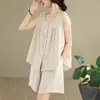 Conjunto de Verão para Mulheres, Roupas da Moda Plus Size para Senhoras Plus Size, Conjunto de Duas Peças com Top Soltinho Sem Mangas e Shorts Casuais