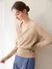 Suéter de Cachemira Nuevo Otoño e Invierno para Mujer Nuevo Francés Cruzado Cuello en V Suéter de Punto con Temperamento Moda Tejido Retro Top Base
