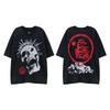 Camiseta de manga corta informal, holgada, con estampado creativo y divertido de Hell's Trendy Hell Star para hombre y mujer, en negro lavado