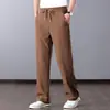 Calça Casual com Cadarço e Cintura Elástica Masculina Primavera Verão Fina Solta de Perna Reta Tamanho Grande Pessoas Gordas Tendência Versátil Calça Longa