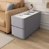 Mesa auxiliar para sofá hecha de madera maciza, moderna y sencilla, con mesa auxiliar de losa de roca, mesa auxiliar de lujo ligero para sala de estar, mesa auxiliar móvil con armario de almacenamiento